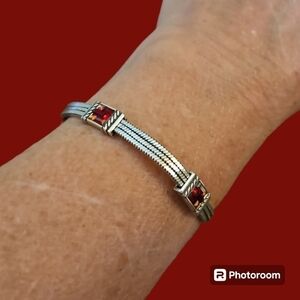 BRIGHTON Red St. Michael Michel Crystal Gem Silver Plated Bracelet